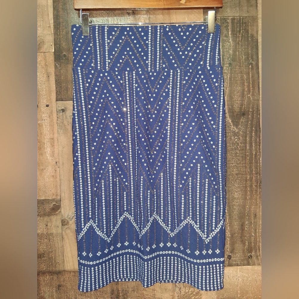 Lularoe Blue Patterned Sequin Shimmer Women's Skirt Size Small